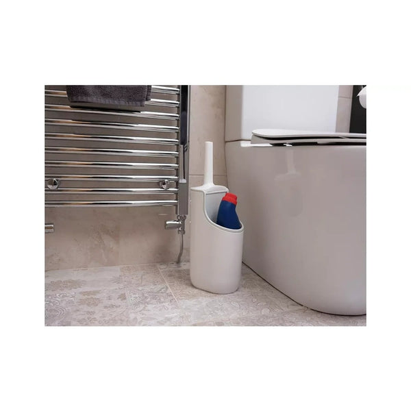 Addis Mode Compact Toilet Brush Set | White and Grey, Enclosed Holder