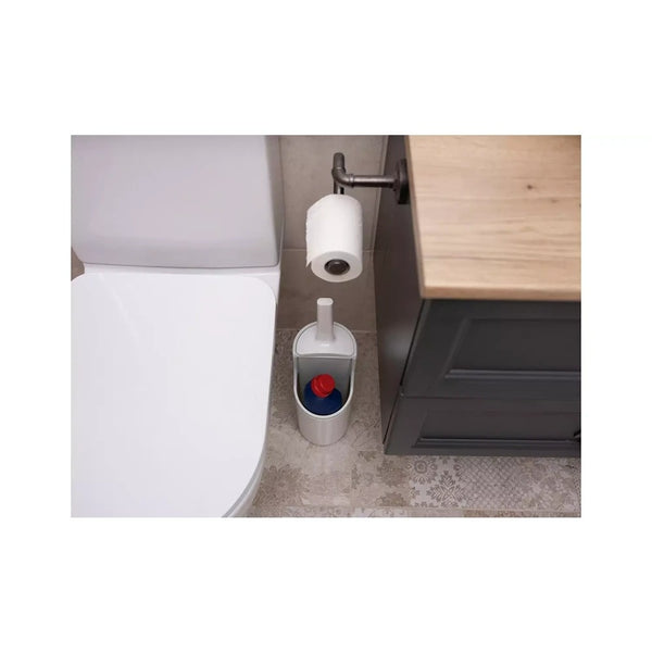 Addis Mode Compact Toilet Brush Set | White and Grey, Enclosed Holder