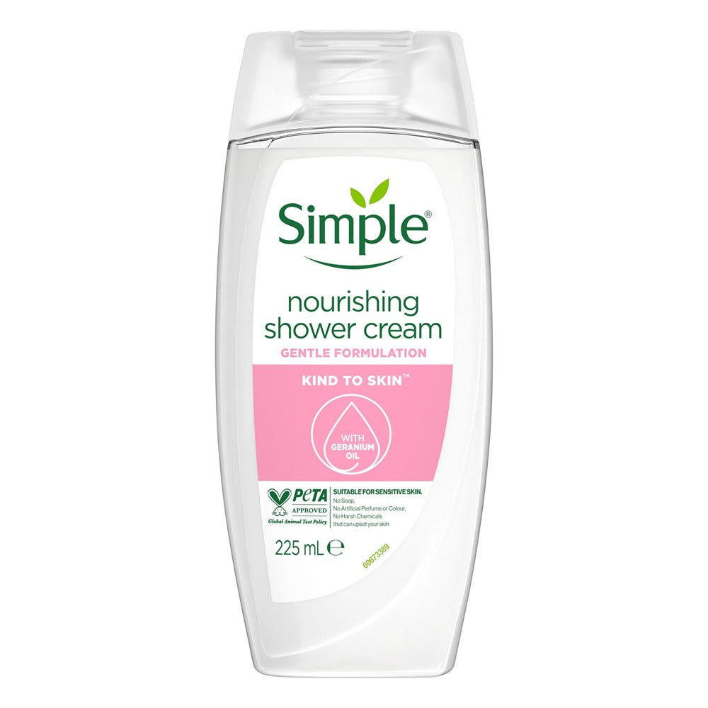 Simple Nourishing Shower Gel | 225 ml, with Geranium Oil, Vegan