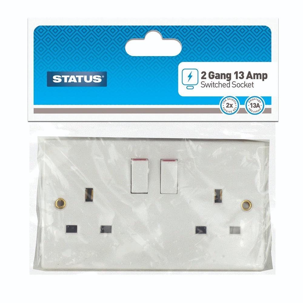 Status 2 Gang 13A Switched Wall Socket | Dual Design, White