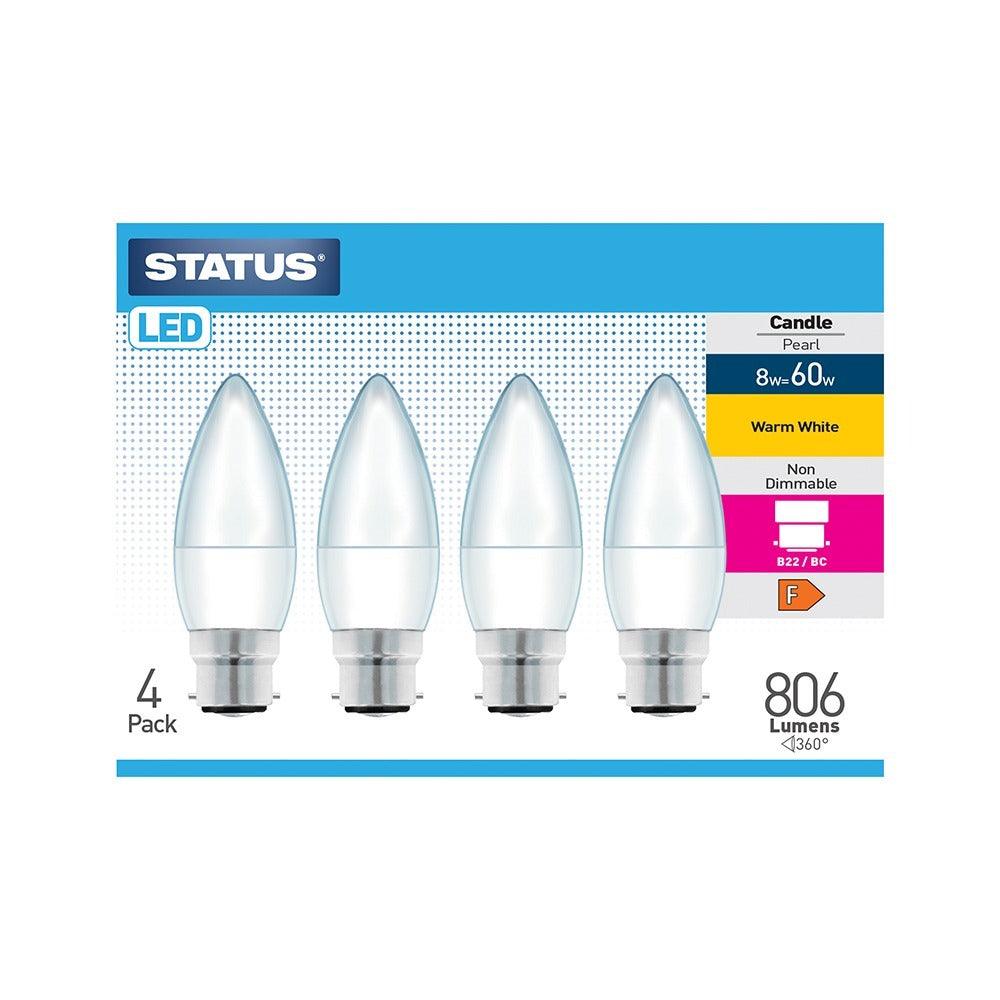 Status 8W 806lm LED Candle BC Bulb | Warm White, Energy-Efficient