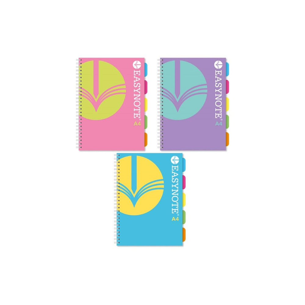 Easynote A4 Wiro Project Book Notebook | 200 Pages, Index Tabs, Assorted Colours