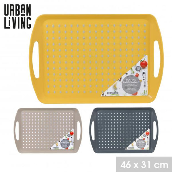 Urban Living Non-Slip Serving Rect Trays Set | Yellow, Beige, Dark Grey | 46 x 31 cm Size