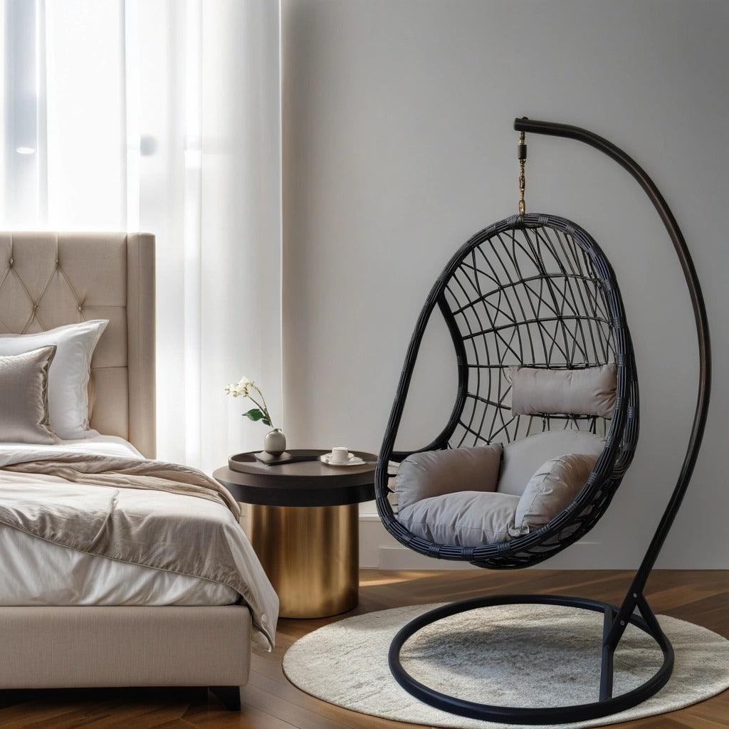 Lifestyle Living Hanging Grey Rattan Egg Chair