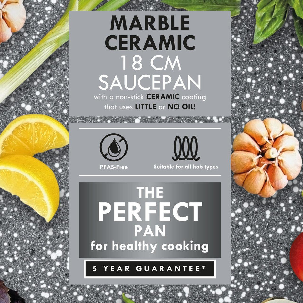Progress Marble Ceramic Non Stick Saucepan with Lid | 18cm - Choice Stores