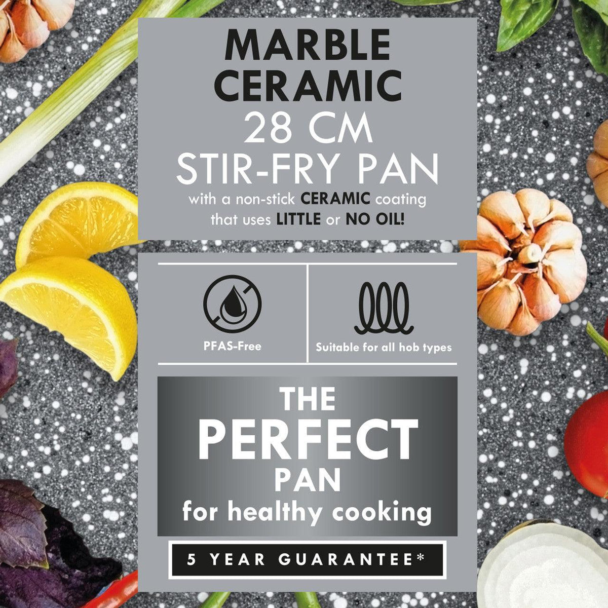 Progress Marble Ceramic Non Stick Stir Fry Pan | 28cm - Choice Stores