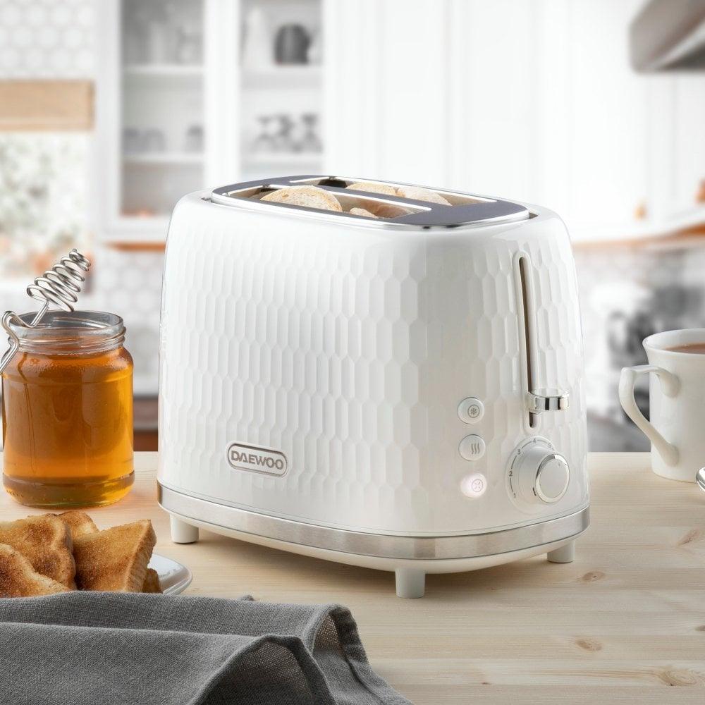 Daewoo Honeycomb White 2 Slice Toaster - Choice Stores