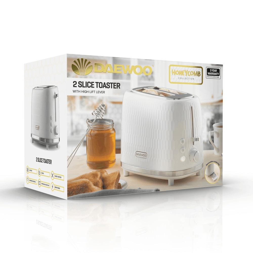 Daewoo Honeycomb White 2 Slice Toaster - Choice Stores