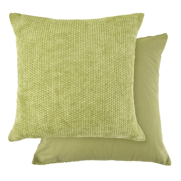 Portland Chenille Cushion Green Ochre 43x43cm | Soft Texture