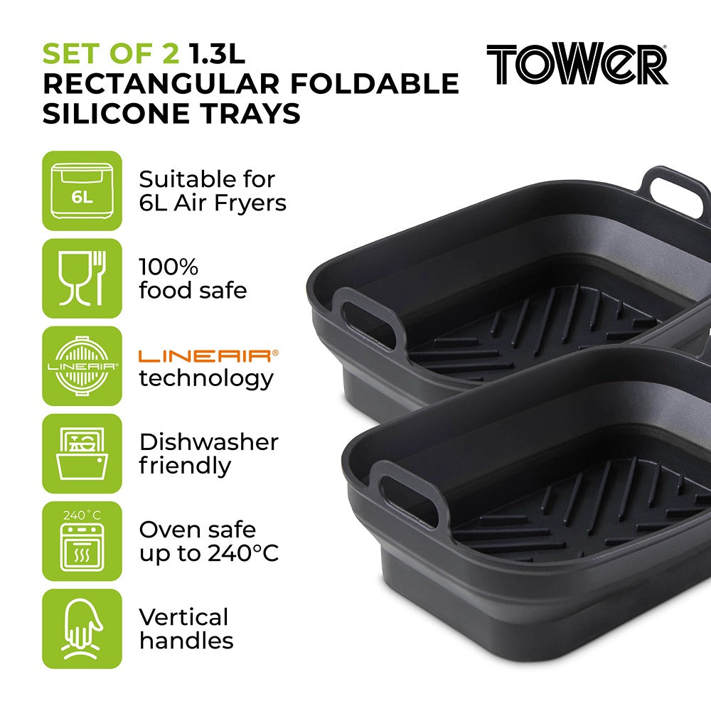 Tower Air Fryer Roasting Trays Pack of 2 | Matte Black, Ridged Base