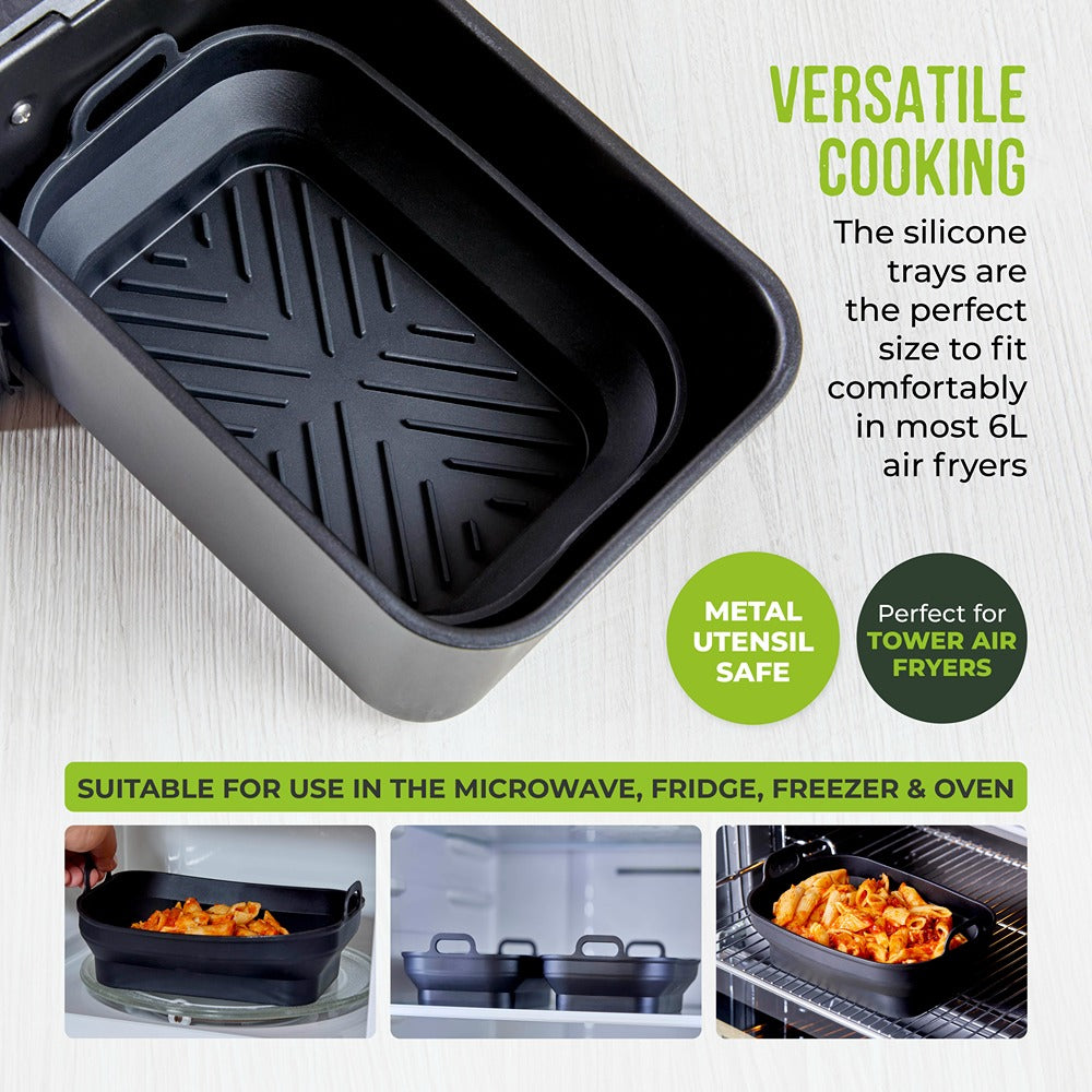 Tower Air Fryer Roasting Trays Pack of 2 | Matte Black, Ridged Base