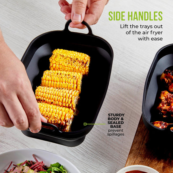 Tower Air Fryer Roasting Trays Pack of 2 | Matte Black, Ridged Base
