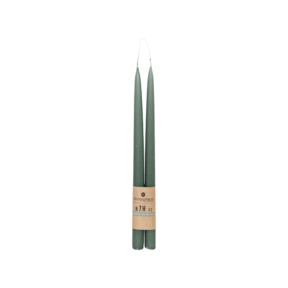 Atmosphera Twin Taper Dinner Candles | Pack of 2, 30cm, Sage Green