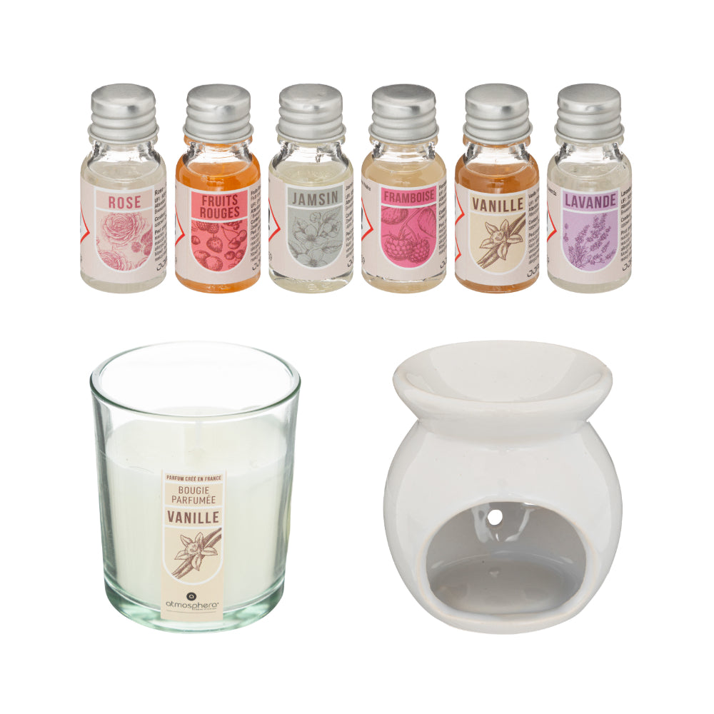 Atmosphera Oil Burner Fragrance Set | Leaf Motif Burner, Assorted Scents