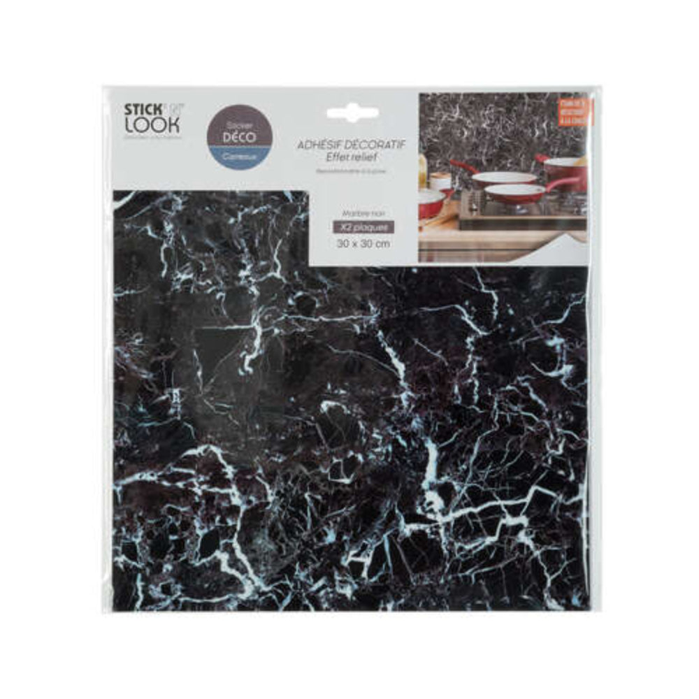 Stick'N Look Black Marble Wall Tile Stickers | Pack of 2, 30 x 30cm