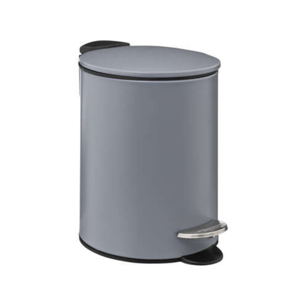 5FIVE Cylindrical Space-Saving Soft Close Metal Pedal Bin | 3L, Grey