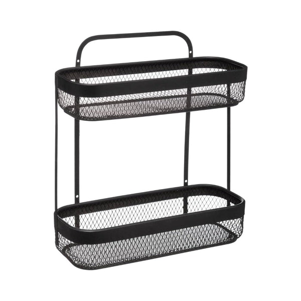 5FIVE Two-Tier Wall-Mounted Metal Storage Rack | Black Mesh Baskets