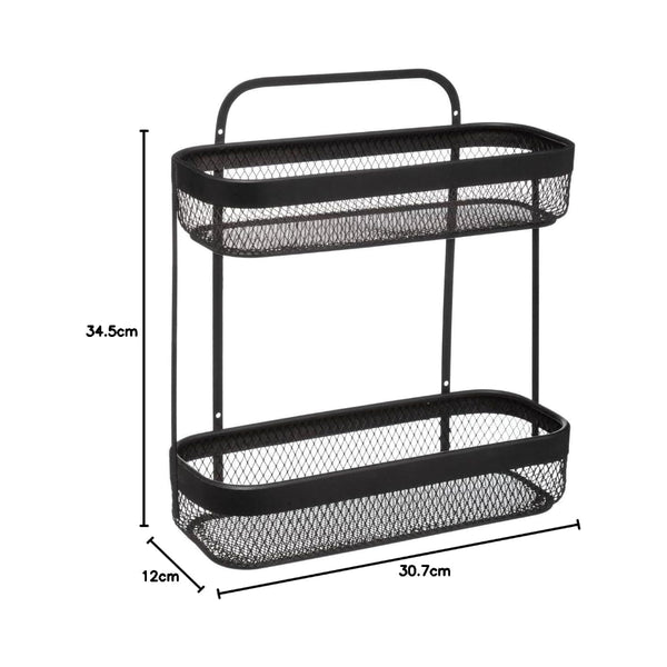 5FIVE Two-Tier Wall-Mounted Metal Storage Rack | Black Mesh Baskets
