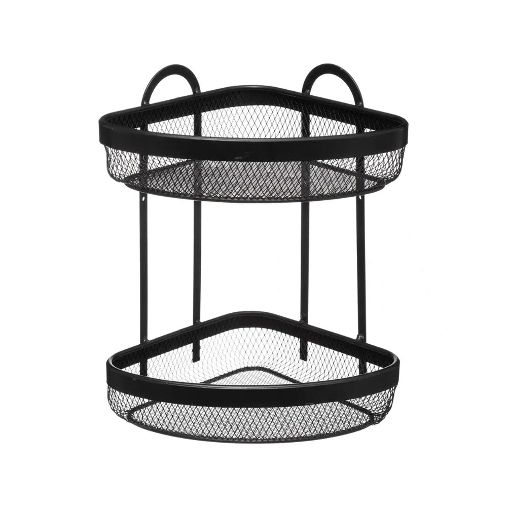 5FIVE Two Tier Corner Storage Rack | Black Metal Mesh Baskets, Handles
