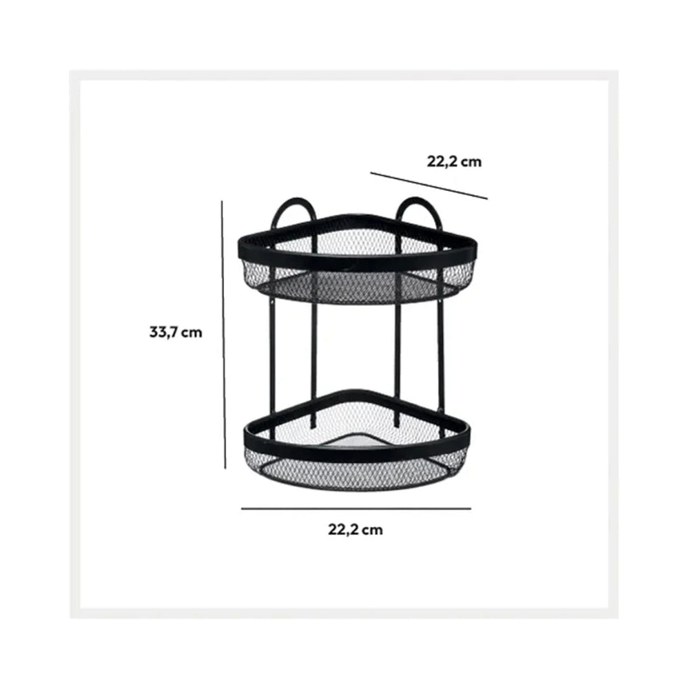 5FIVE Two Tier Corner Storage Rack | Black Metal Mesh Baskets, Handles