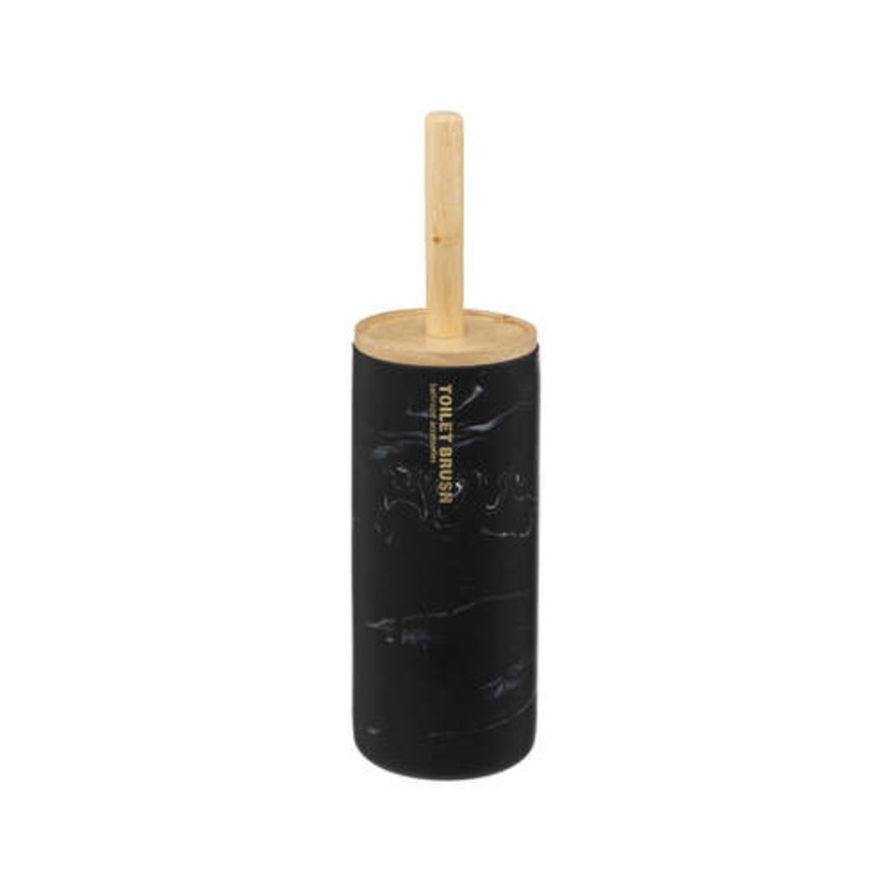 5FIVE Matte Black Toilet Brush Holder Set | 38cm, Wood-Look Handle