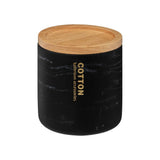 5FIVE Black Marble-Effect Cotton Holder | Wood-Look Lid, Gold Lettering