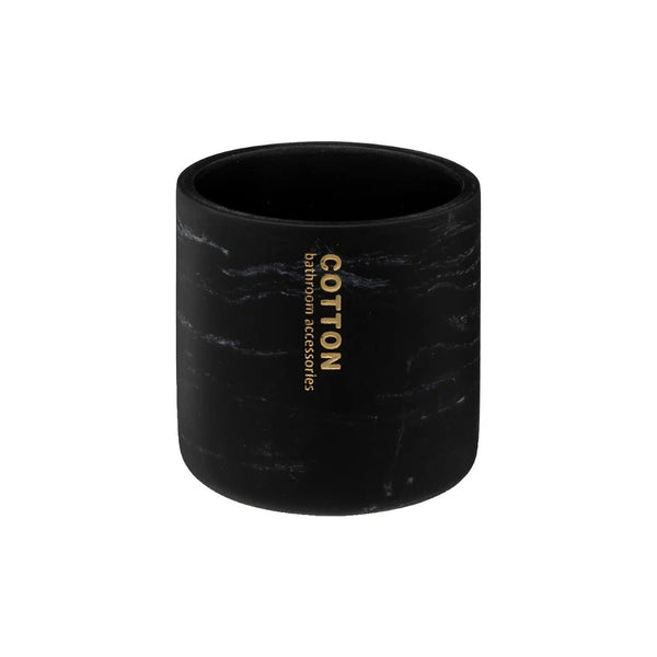5FIVE Black Marble-Effect Cotton Holder | Wood-Look Lid, Gold Lettering