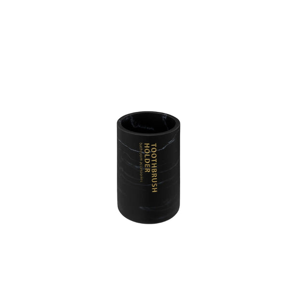 5FIVE Black Marble-Effect Toothbrush Holder | Gold Lettering
