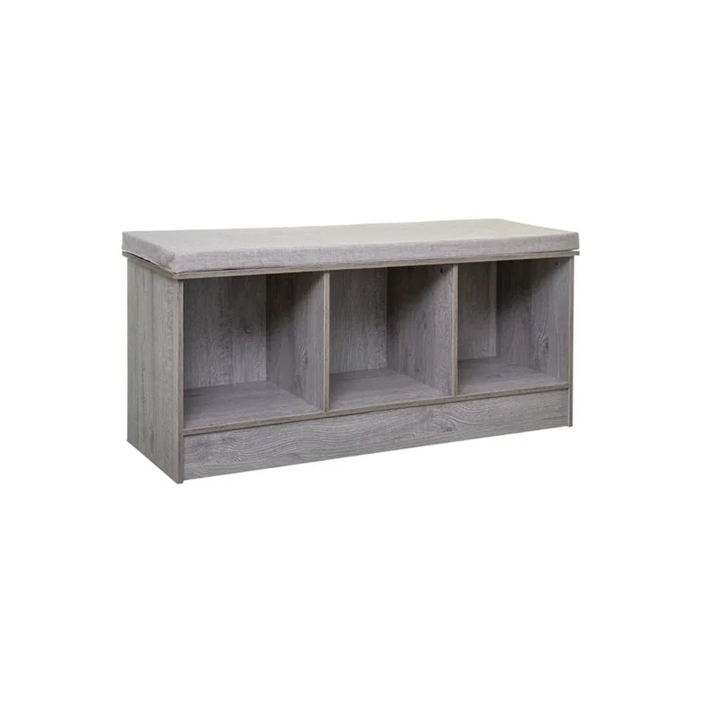 5FIVE Grey Wash Storage Bench with Padded Seat | 3 Cubby Compartments