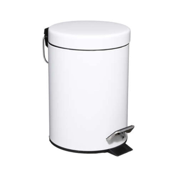 5FIVE Soft Close Metal Pedal Bin | 3L, White, Compact, Carry Handle