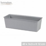 Sunnydays Planter Rattan Effect | Durable Plastic | Light Grey | 40 x 16.5 x 12 cm