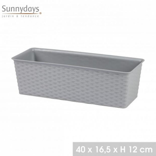 Sunnydays Planter Rattan Effect | Durable Plastic | Light Grey | 40 x 16.5 x 12 cm