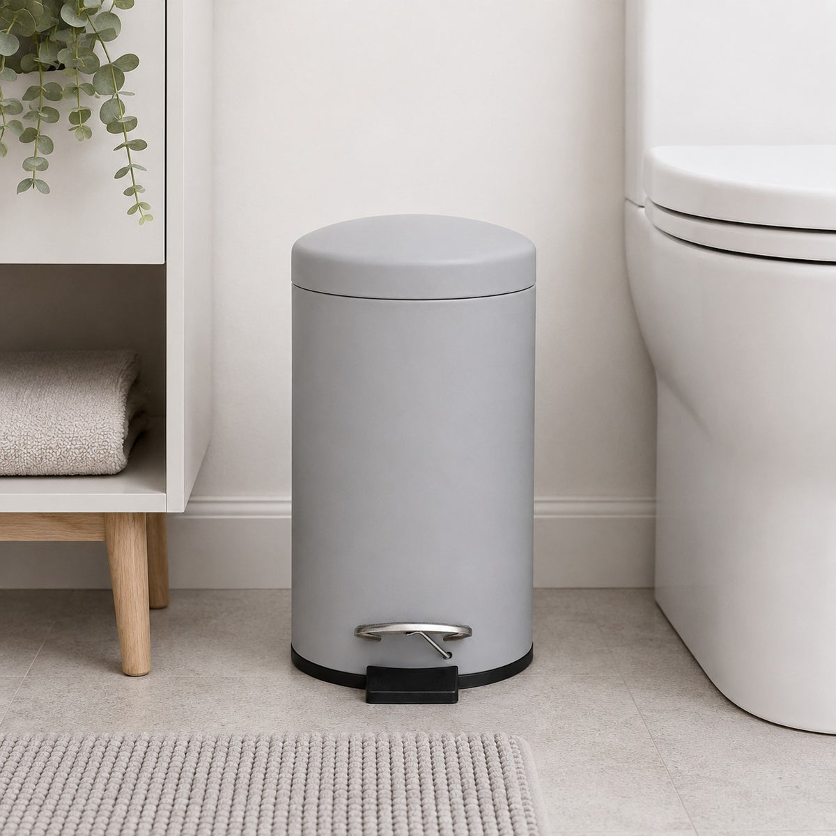 Grey Dome Lid Pedal Bathroom Bin | 3 Litre, Compact Cylindrical Design