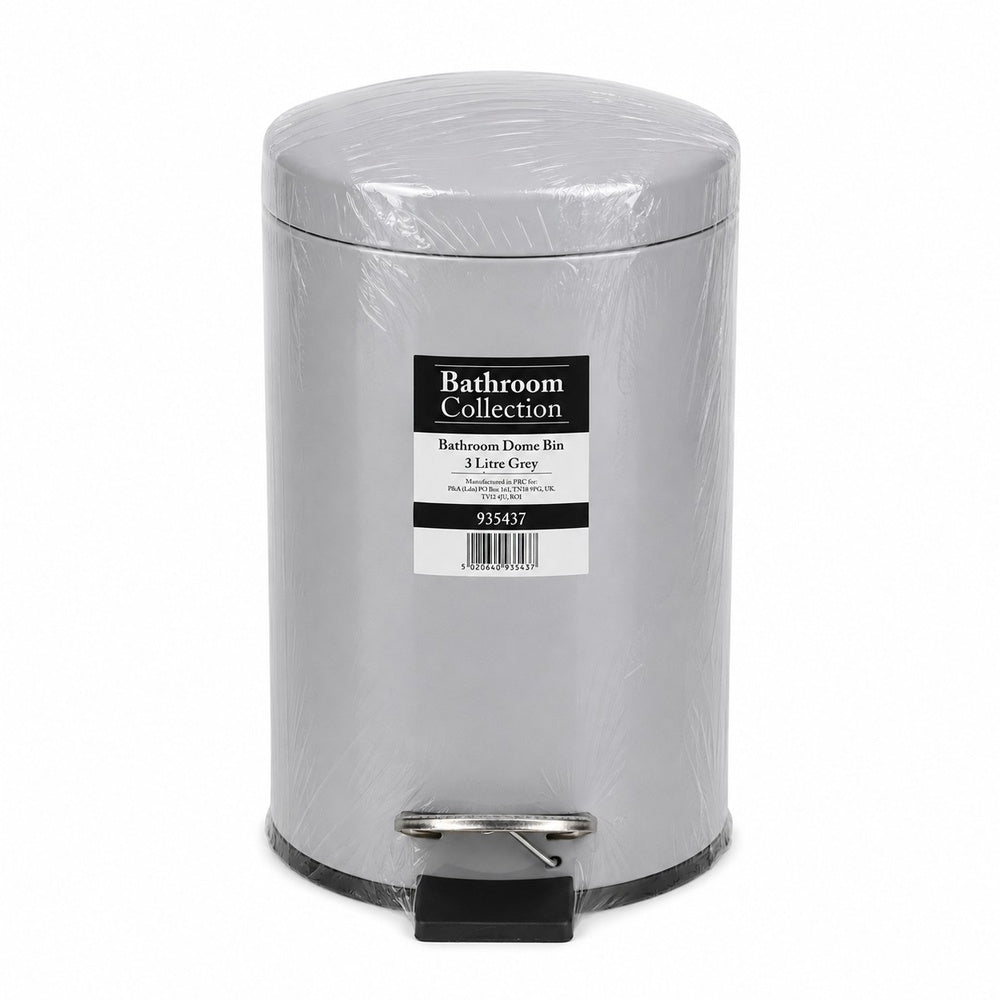 Grey Dome Lid Pedal Bathroom Bin | 3 Litre, Compact Cylindrical Design