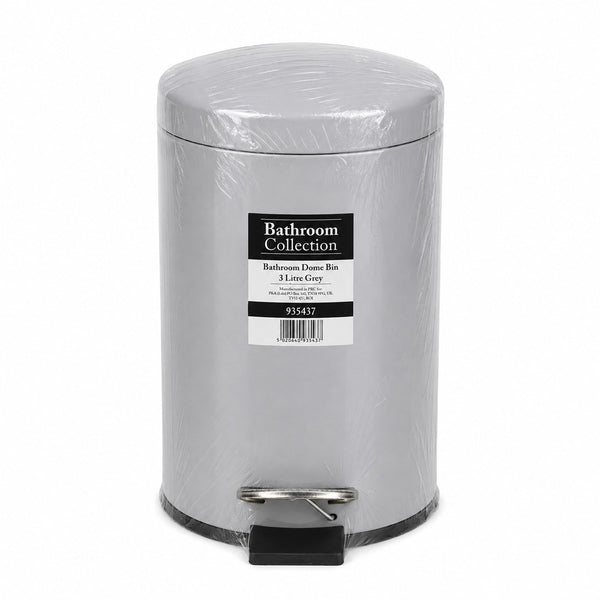 Grey Dome Lid Pedal Bathroom Bin | 3 Litre, Compact Cylindrical Design