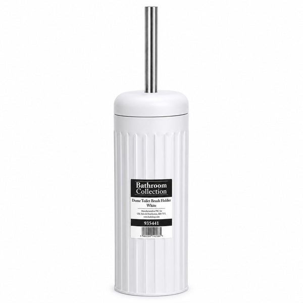 White Dome Toilet Brush Holder | Ribbed Freestanding Bathroom Storage