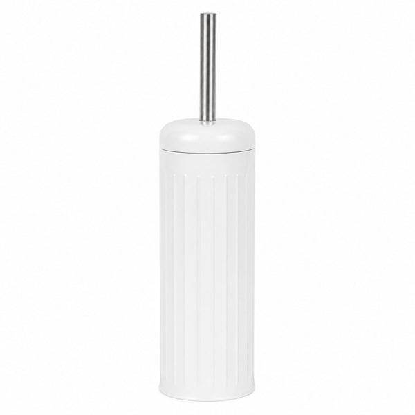White Dome Toilet Brush Holder | Ribbed Freestanding Bathroom Storage