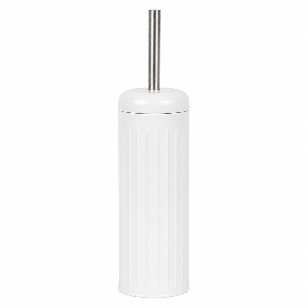 White Dome Toilet Brush Holder | Ribbed Freestanding Bathroom Storage