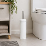 White Dome Toilet Brush Holder | Ribbed Freestanding Bathroom Storage