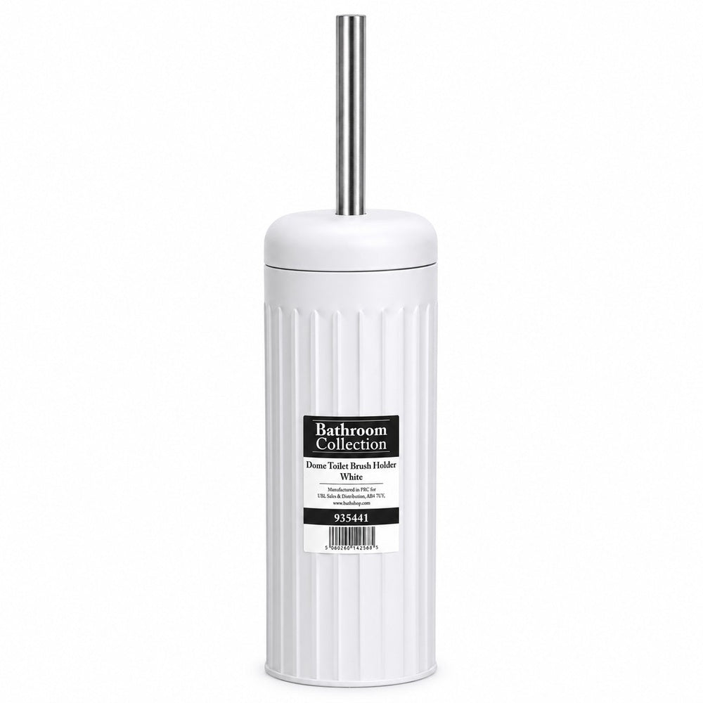 White Dome Toilet Brush Holder | Ribbed Freestanding Bathroom Storage