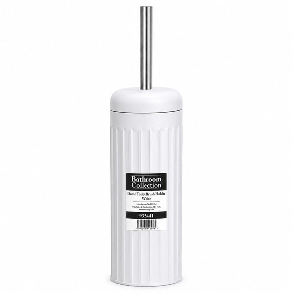 White Dome Toilet Brush Holder | Ribbed Freestanding Bathroom Storage