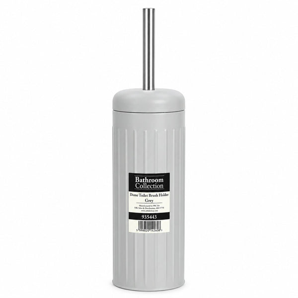 Grey Dome Toilet Brush Holder | Ribbed Freestanding Bathroom Storage