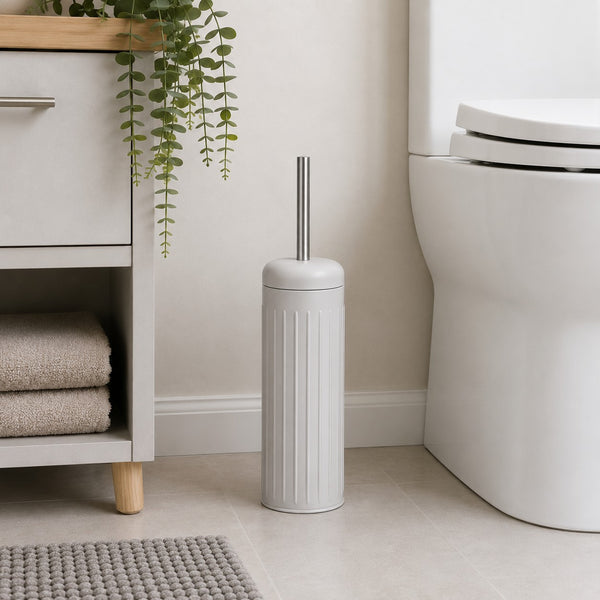 Grey Dome Toilet Brush Holder | Ribbed Freestanding Bathroom Storage