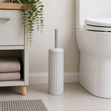 Grey Dome Toilet Brush Holder | Ribbed Freestanding Bathroom Storage