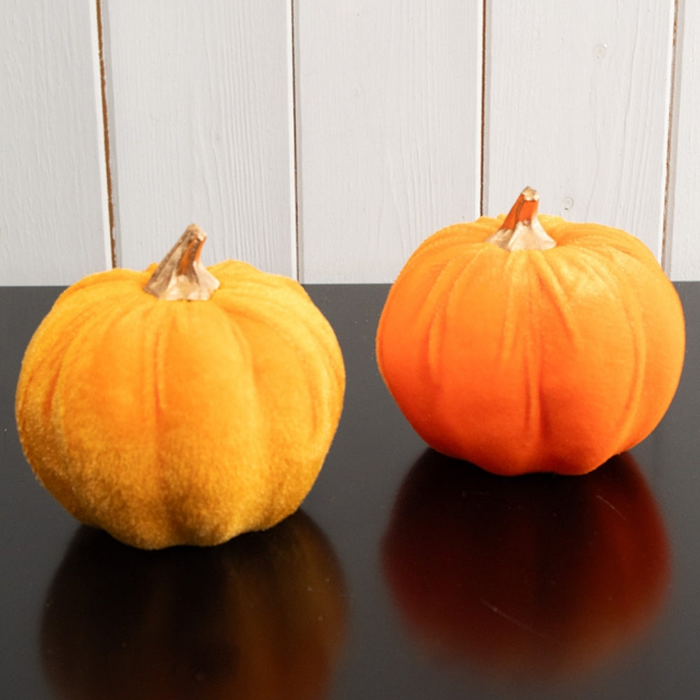 Florelle Small Velvet Pumpkin Decor | 10cm Orange & Yellow