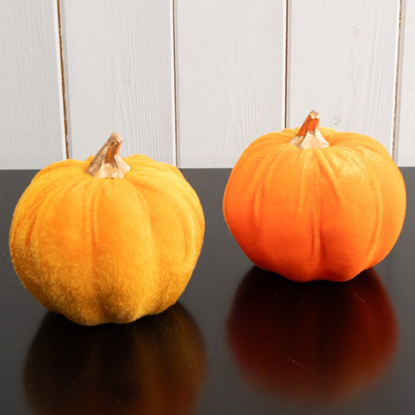 Florelle Small Velvet Pumpkin Decor | 10cm Orange & Yellow
