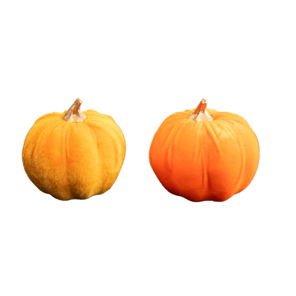 Florelle Small Velvet Pumpkin Decor | 10cm Orange & Yellow