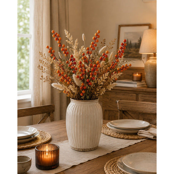 Autumn Berry Artificial Decorative Stem - Orange and Red, 50cm