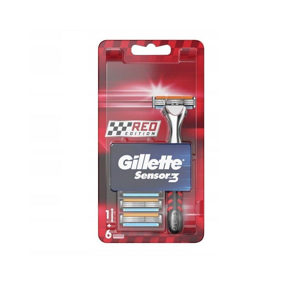 Gillette Sensor 3 Red Edition Razor | Handle and 6 Cartridges