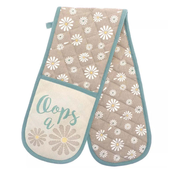 Country Club Daisy Double Oven Gloves | Extra-Long Quilted, Hanging Loop